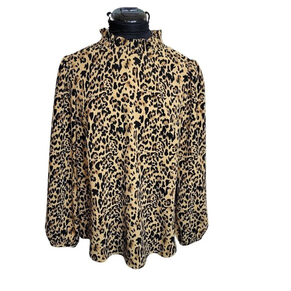 J.Crew Leopard Print Ruffle Neck Blouse Size S - Picture 1 of 8